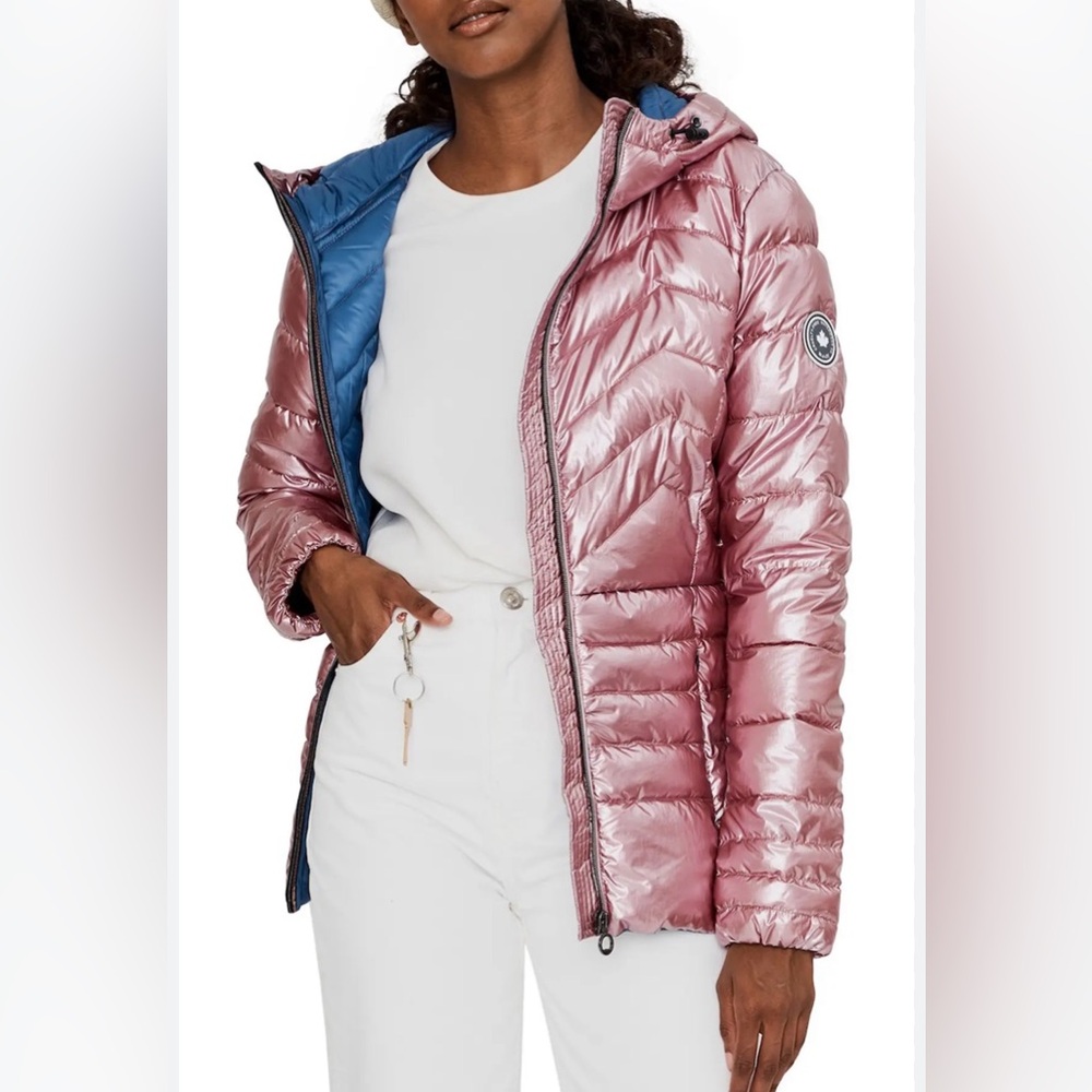NOIZE Maisie Lightweight Puffer Jacket Sz Snall‎ Pink Metallic
